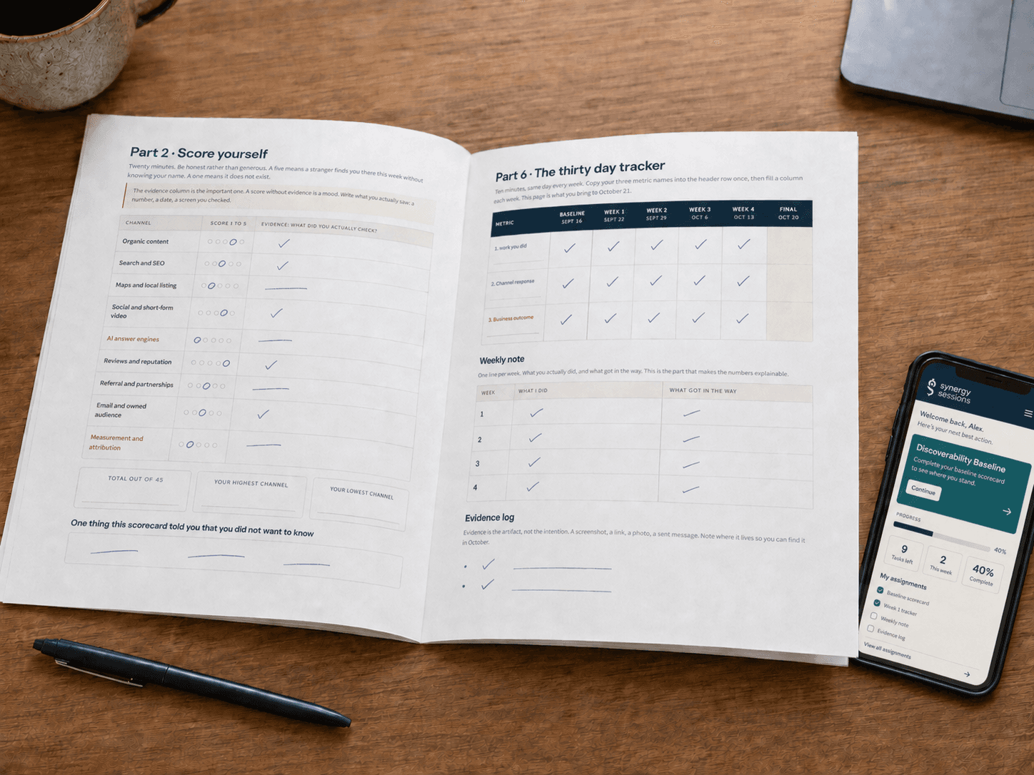 Open Synergy Sessions workbook with completion marks beside a published digital asset